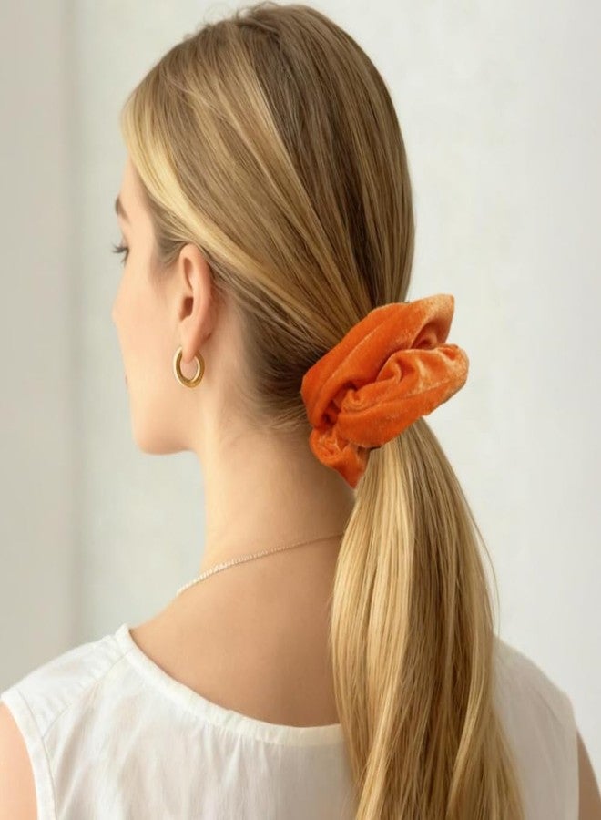 PIDOUDOU 4 Pack Large Velvet Scrunchies for Women, Hair Scrunchies for Thick Long Hair No Damage Hair Ties for Women & Girls (Orange Blue Yellow Green) - Image 3